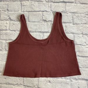 SET ACTIVE - BURGUNDY WAFFLE CROP TANK TOP